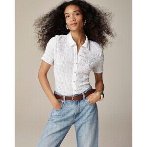 J.Crew Smocked button-up Short SleevesShirt in cotton-blend voile NWT Sz L Large